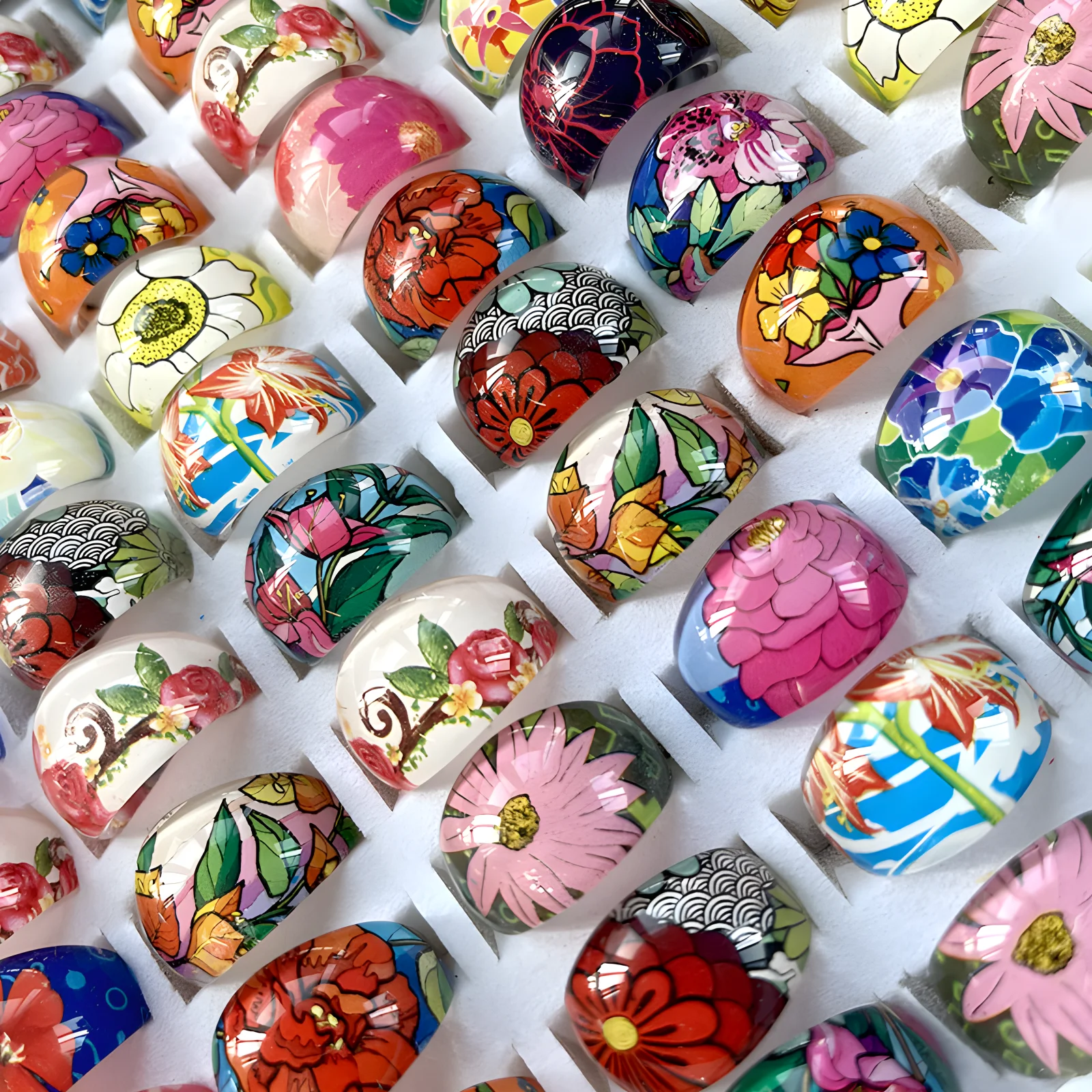 20/50 Pcs Reshin Flower Children Rings For Girl Boy Acrylic Lucite Party Rings Beach Hawaiian Style Mix Bulk Kids Jewelry Lots