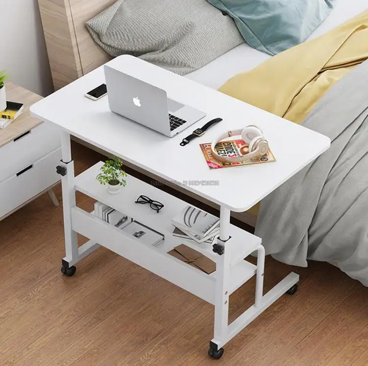 

Wooden Laptop Table with Wheels Shelf Storage Height Adjustable Laptop Desk Computer Stand Desk for Sofa Bed Beside