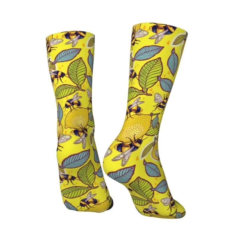 

Милые мужские носки с желтым узором лимона и пчелы на заказ, унисекс, теплые удобные носки для экипажа с 3D принтом