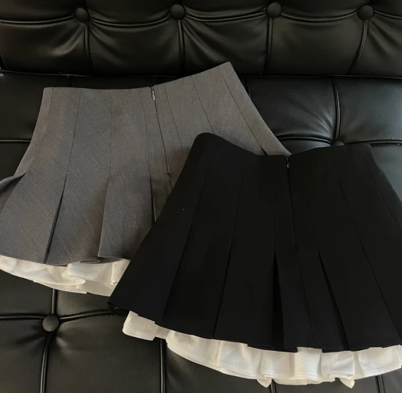 High Waist Pleated Skirt Female 2024 Summer New  Short Skirt Women Layered Patchwork Ruffled Mini Skirt Korean Fashion Clothing