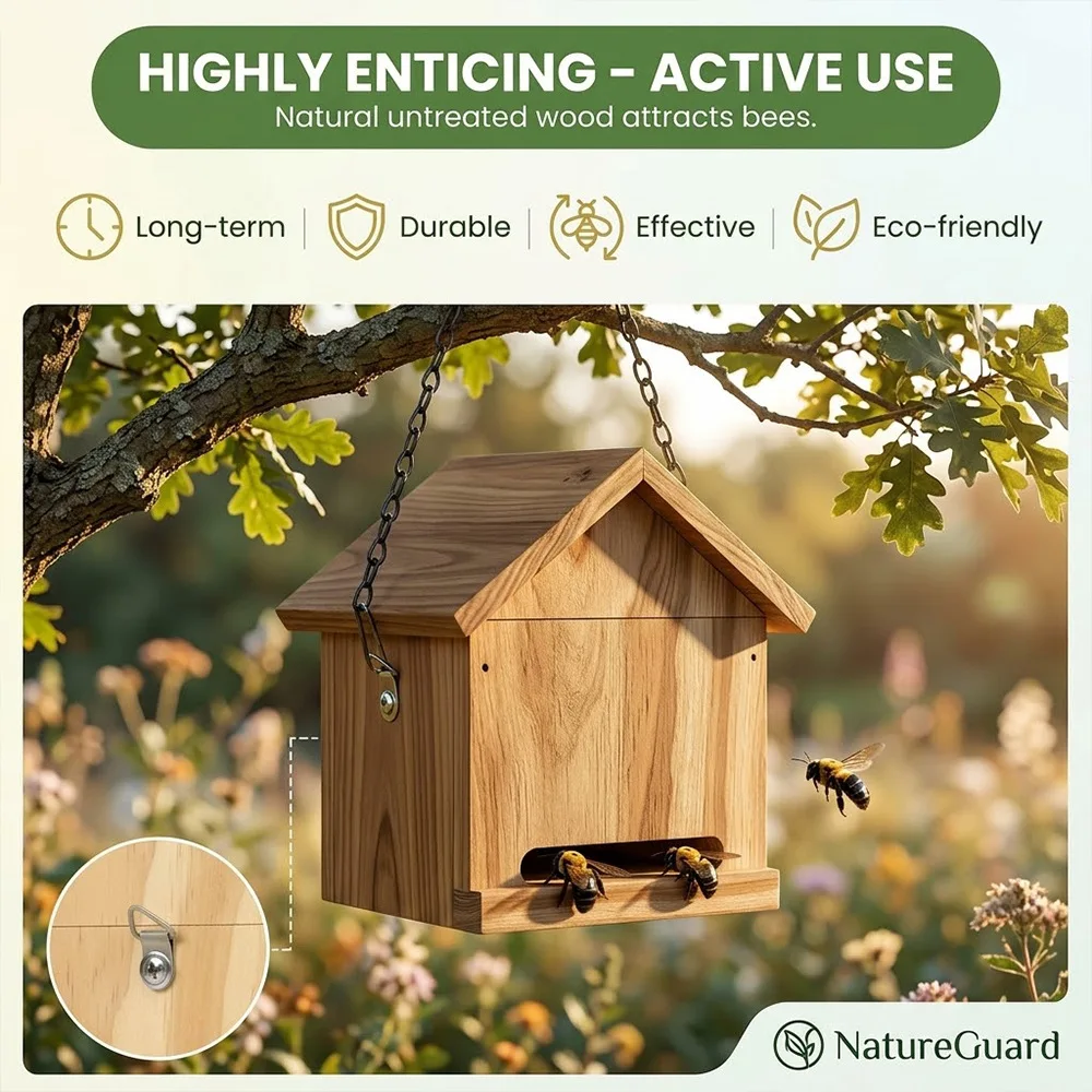 Hanging Chain Wooden Bee Trap House Multi-Functional Outdoor Tree Hanging Beekeeping Supplies