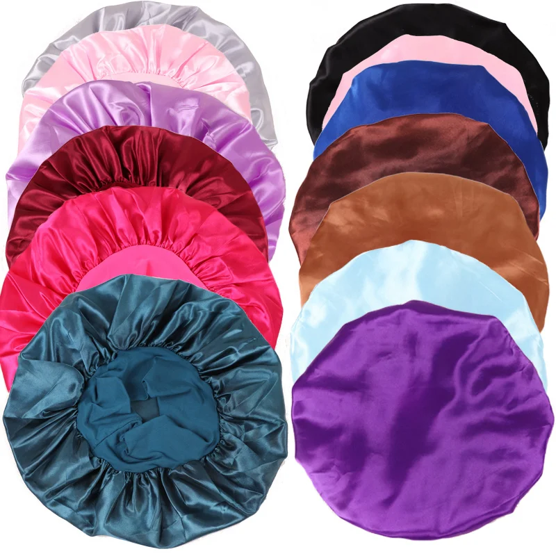 Bonnet en Satin noir uni avec Logo personnalisé, 20 pièces, 6Cm de large, chapeau en soie pour le soin des cheveux, unisexe