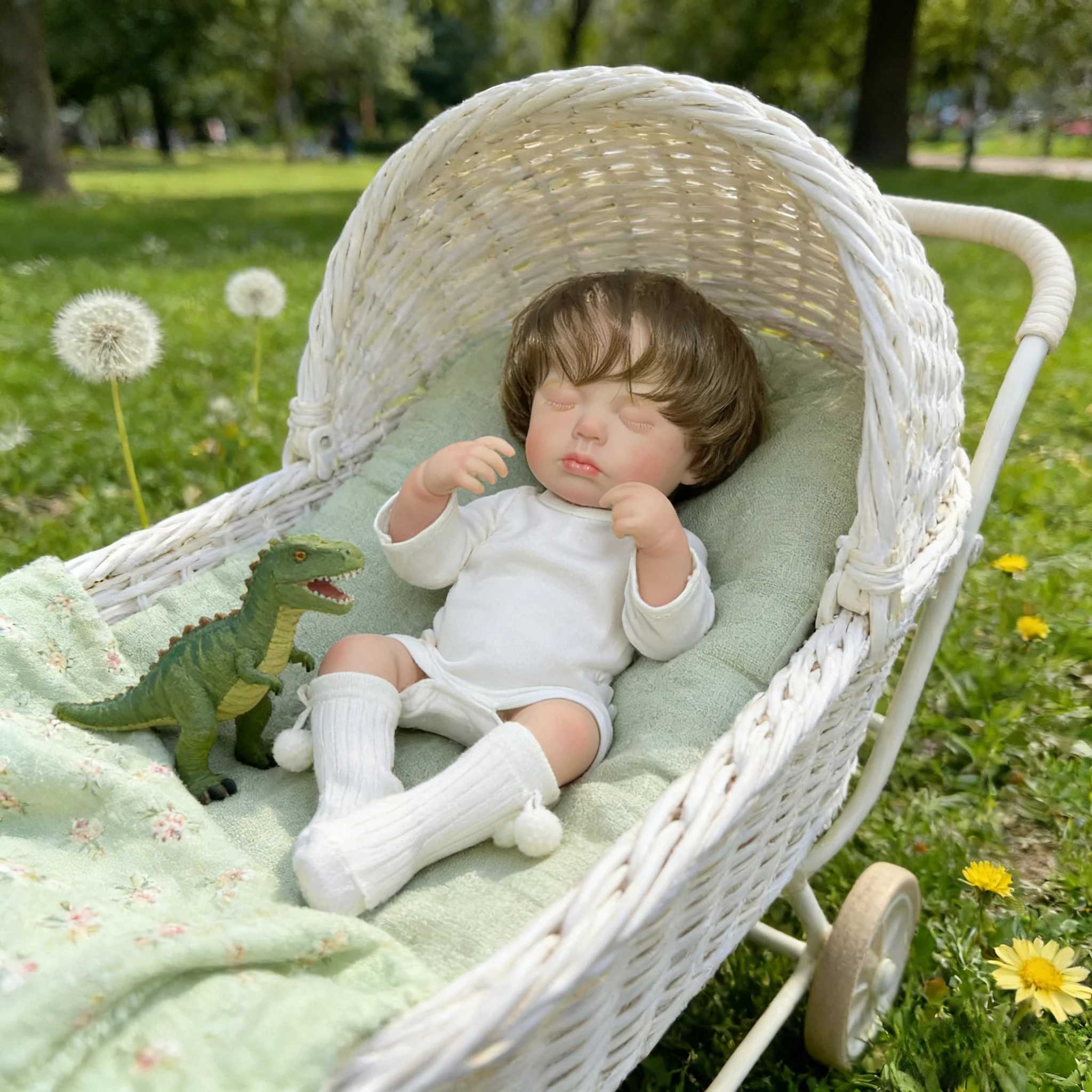 

48CM Realistic Reborn Baby Doll Loulou Sleeping Newborn Figure Detailed 3D Skin Veins Hand-Rooted Hair Cloth/Vinyl Body