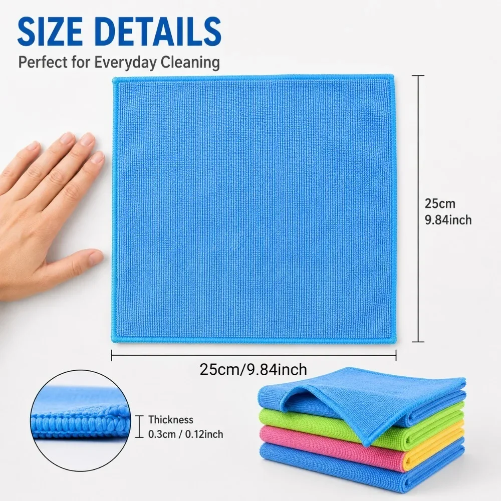 Super Absorbent Microfiber Cleaning Cloths Reusable Non Scratch Dish Towels for Kitchen Bathroom Car Glass Window Polishing view 5