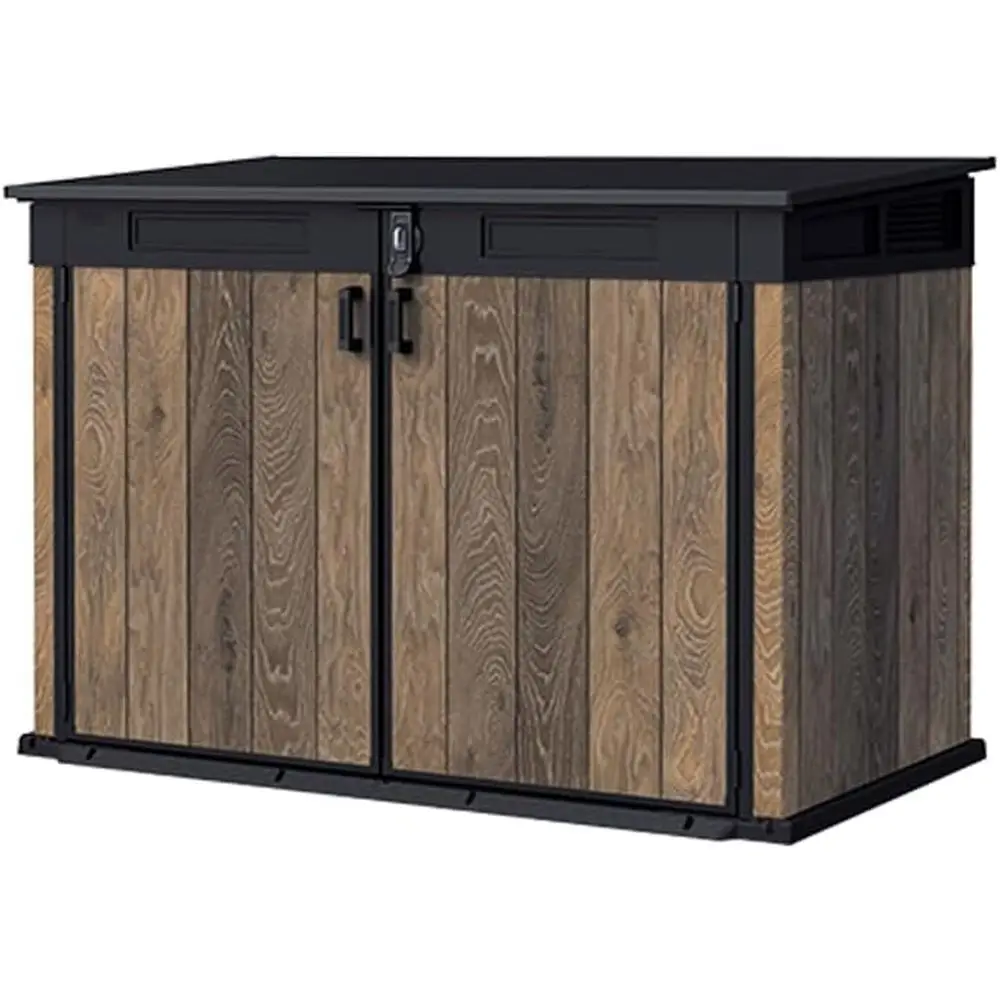 

Walnut Weatherproof Storage Shed with Skylight, Window, Ventilation, Customizable Walls, Lockable Doors