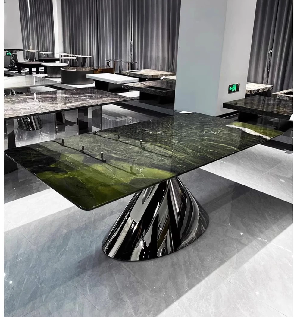 

Imported avocado green luxury stone dining table rectangular custom antique light luxury natural marble dining table