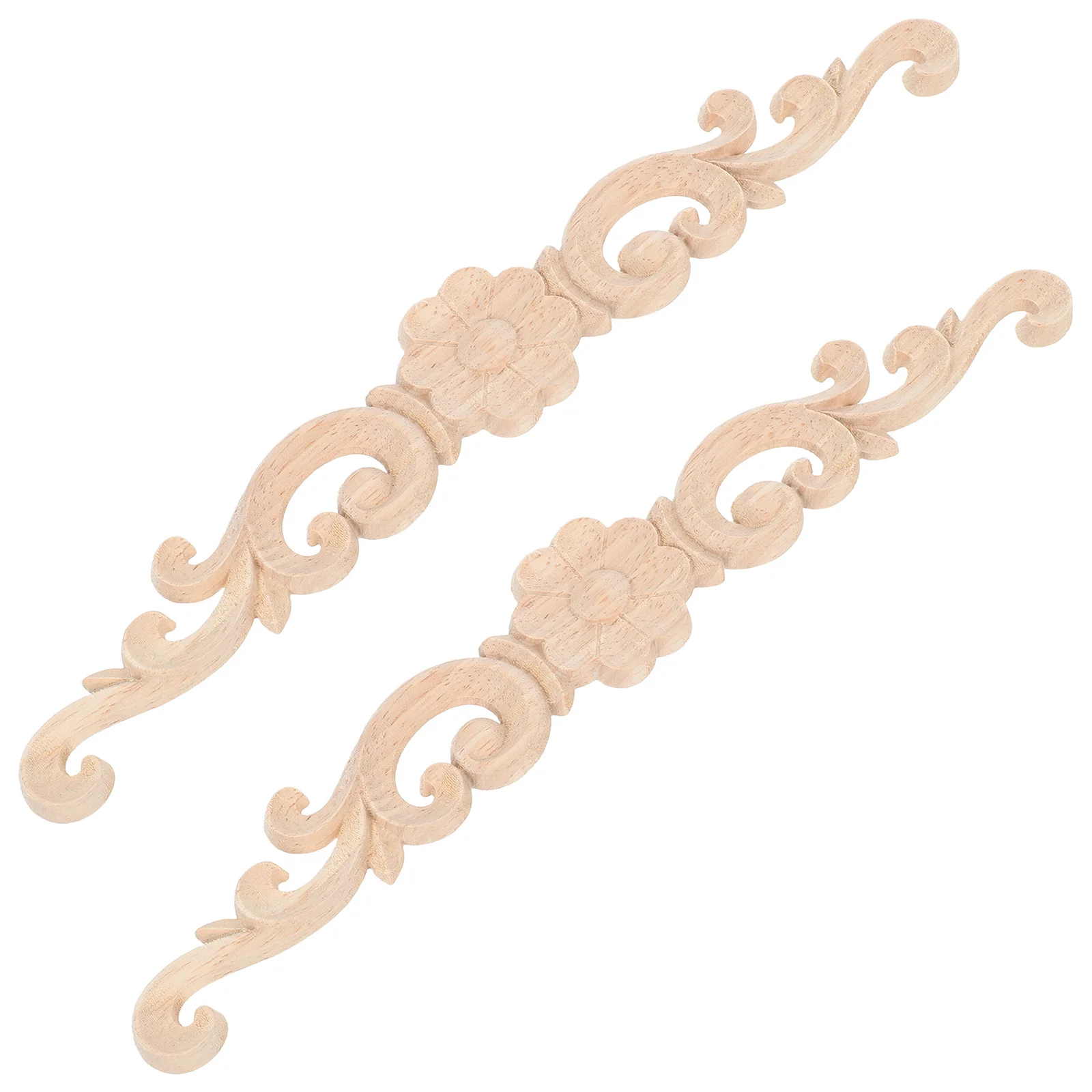 2Pcs Solid Wood Carved Corner Onlay Natural Creative Design Elegant Decorative Furniture Applique Wood Onlay Unpainted Frames