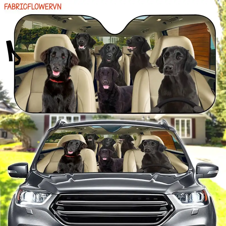 Flat Coated Retriever Car Sunshade, Retriever Car Decoration, Dog Windshield, Dog Lovers Gift, Dog Car Sunshade, Gift For Mom, G