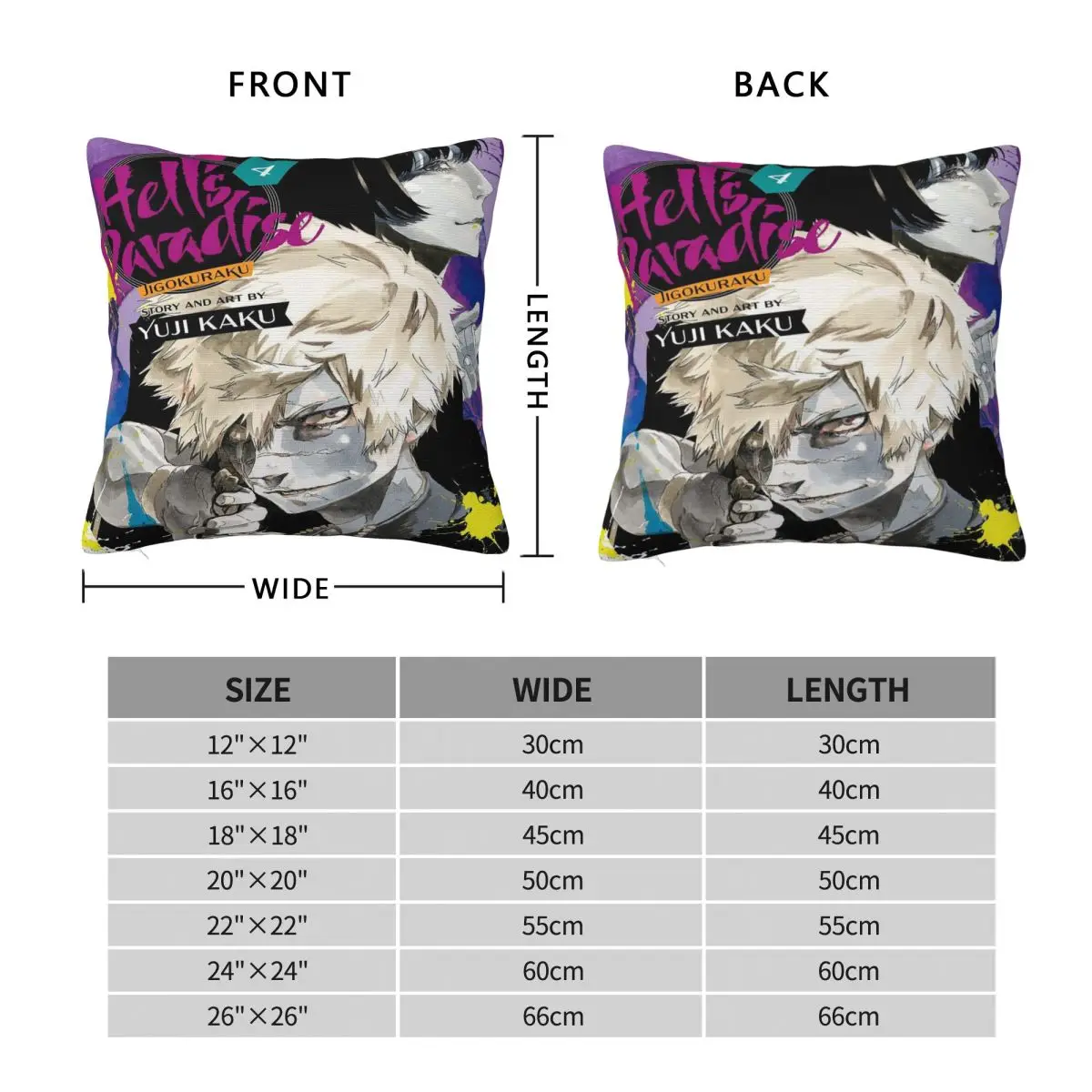 Adventure Anime Hell's Paradise Square Pillowcase Cushion Cover Pillow Case Throw Pillow Cover for Home Bedroom Car