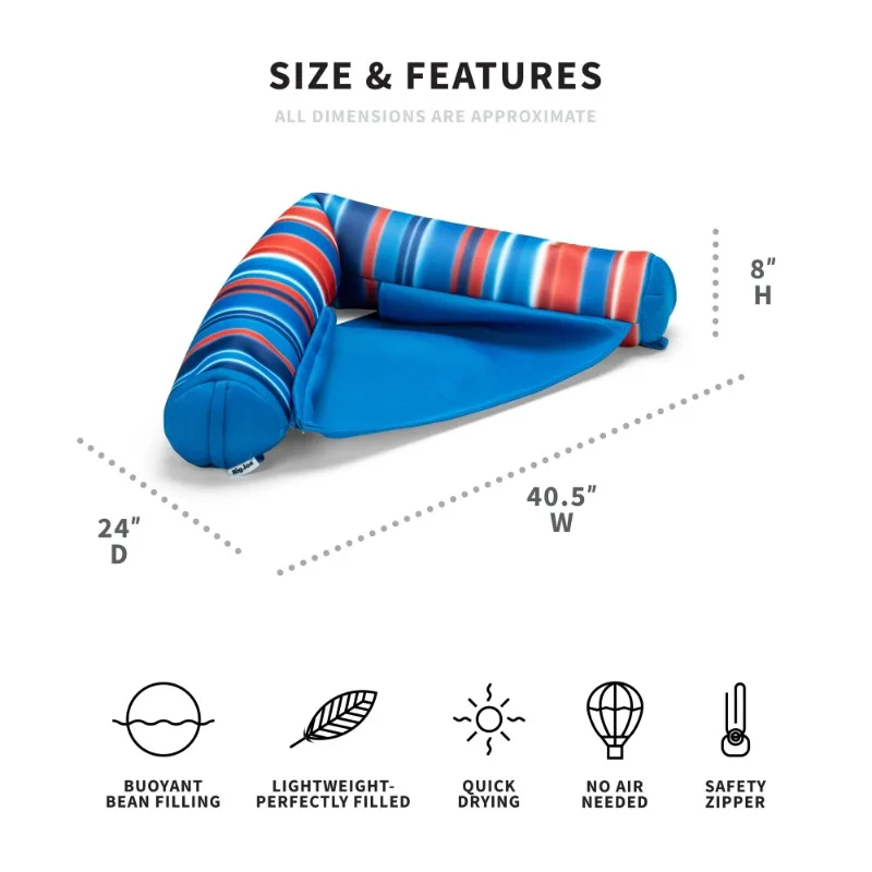 Noodle Sling Pool Float Adults Doubled-Sided Mesh 3 Feet Bean Filled Pool Float with Cup Holder Blurred Americana