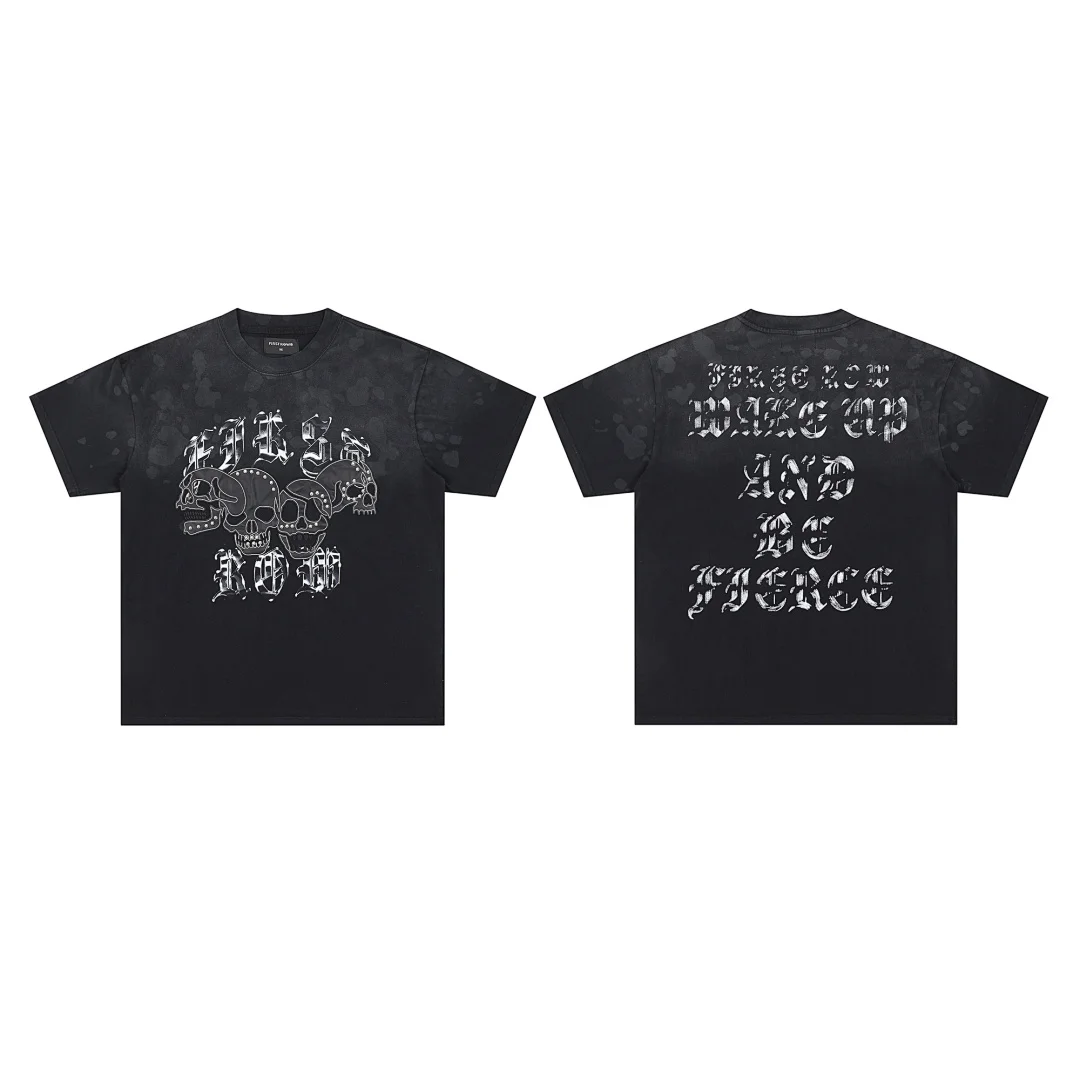 2026 Top Quality FIRST ROW WAKE UP BE FIERCE APPLIQUE  Skull Women Men T shirts tees Punky Hiphop Men Casual Cotton T shirt