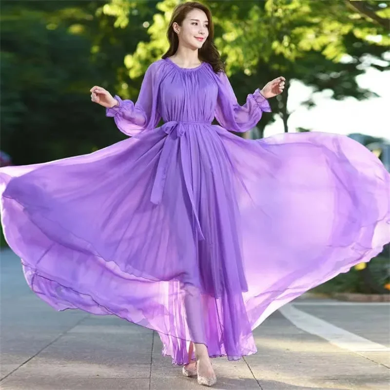 2024 Maxi Dress Women's Sundress Abaya Dubai Chiffon Muslim Dresses New African Turkey Islam Kaftan Robe Long Dresses Vestidos