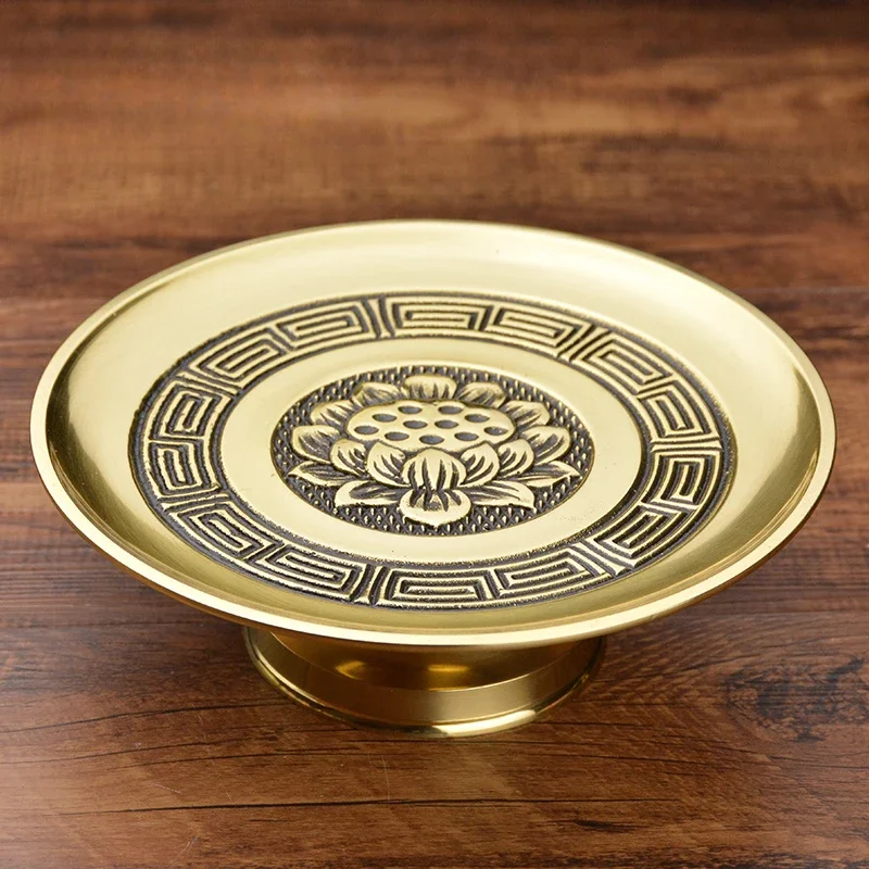 

Retro Nostalgic Brass Lotus Flower Carved Tray Plate Family Restaurant Fruit Plate Ornaments Buddha Hall Temple Worship Supplies