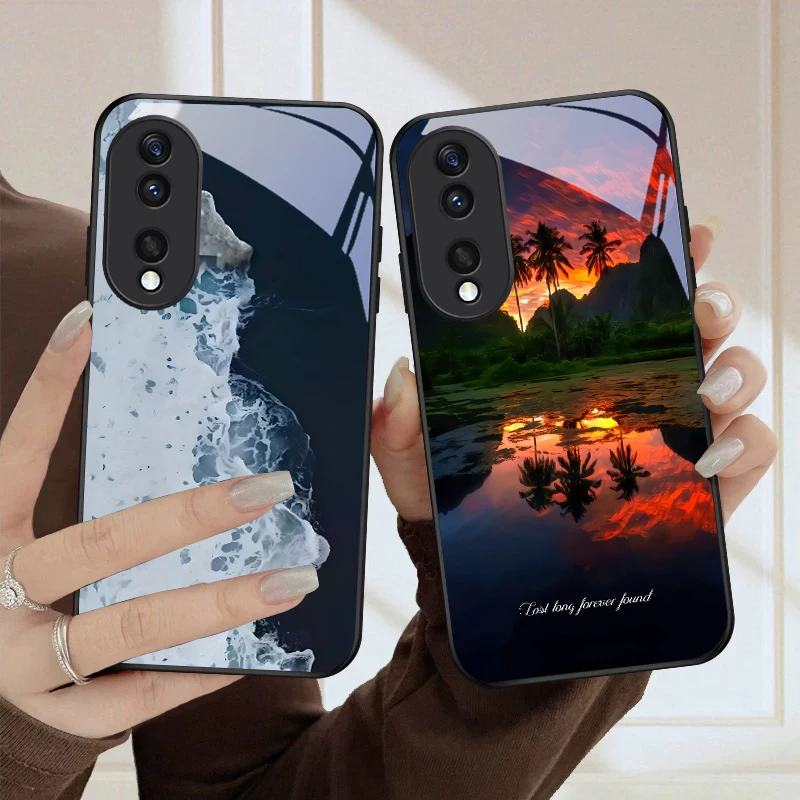 Orange red water surface For Honor Magic 4 5 6 Pro 7 X6 X9c X9 X6b X8 X9b X5b X8b 30 Pro+ 50 Pro 70 90 200 Lite Glass Phone Case