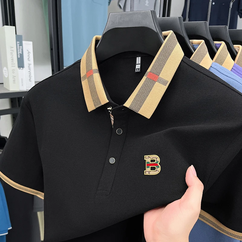 

luxury men's summer high quality short sleeve polo shirt lapel ventilate letter exquisite t-shirt leisure business men clothing