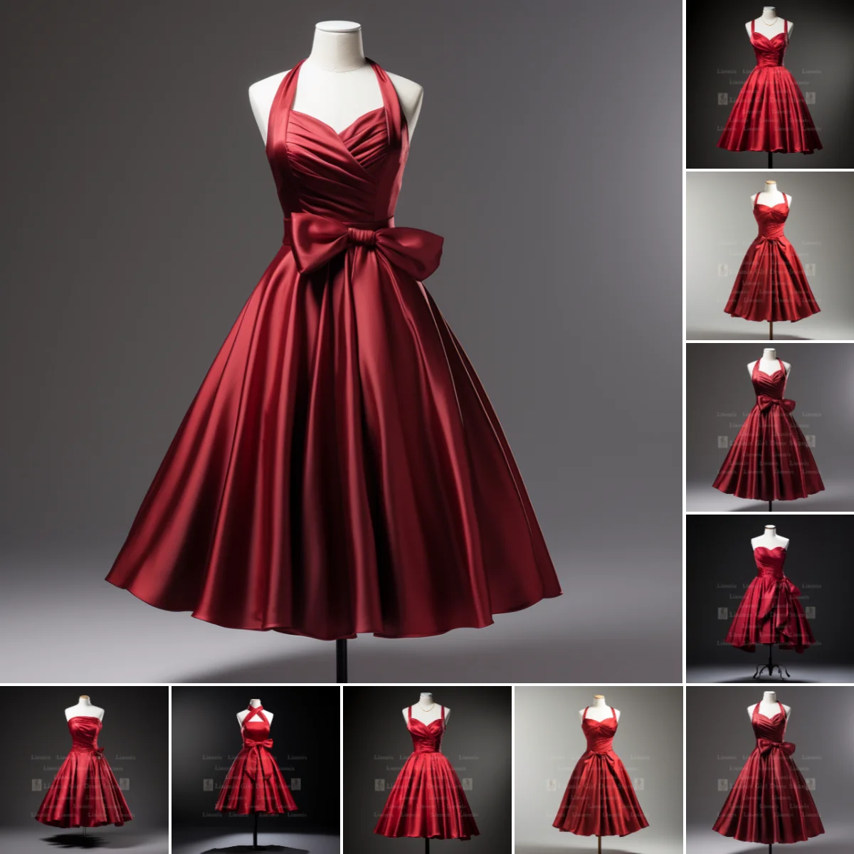 New Custom Hand Made Red Satin Strapless Short Length Lace Up Back Formal Prom Evening Dress Brithday Homecoming Clothing  W1-22