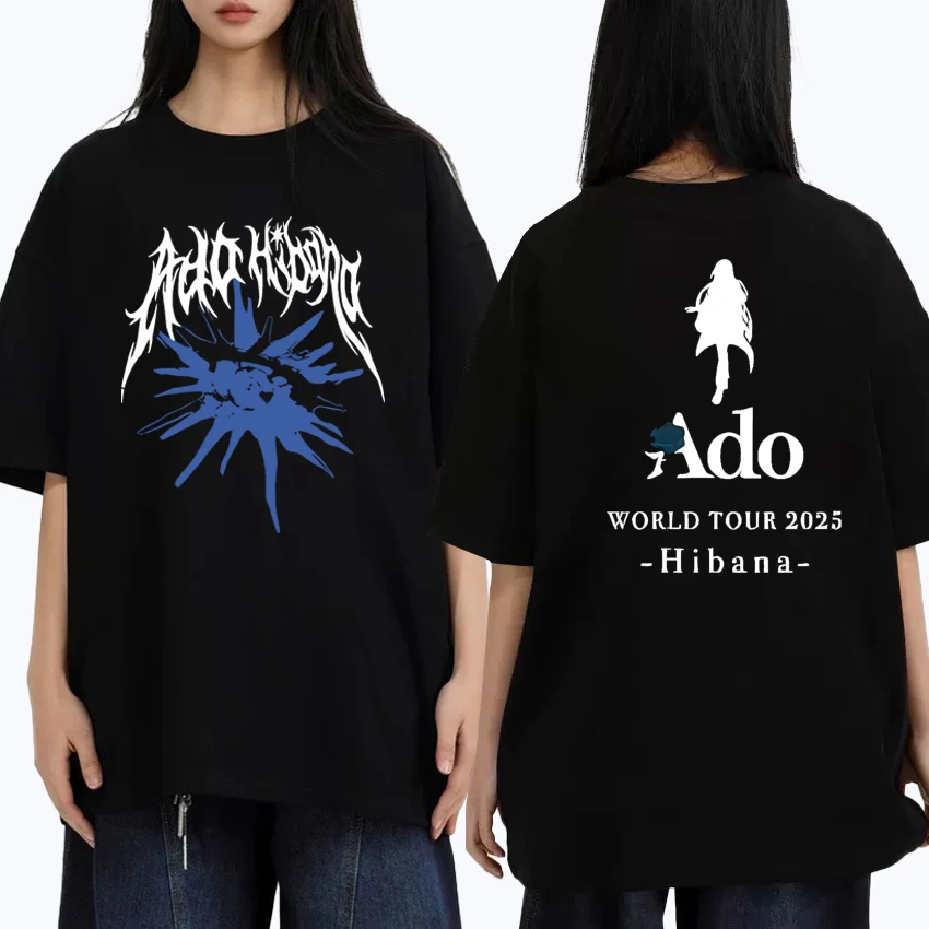 

Hot Singer Ado World Tour 2025 Double Sided print T shirts Men Women Fashion Y2k short sleeve T-shirt Unisex 100% Cotton Tops
