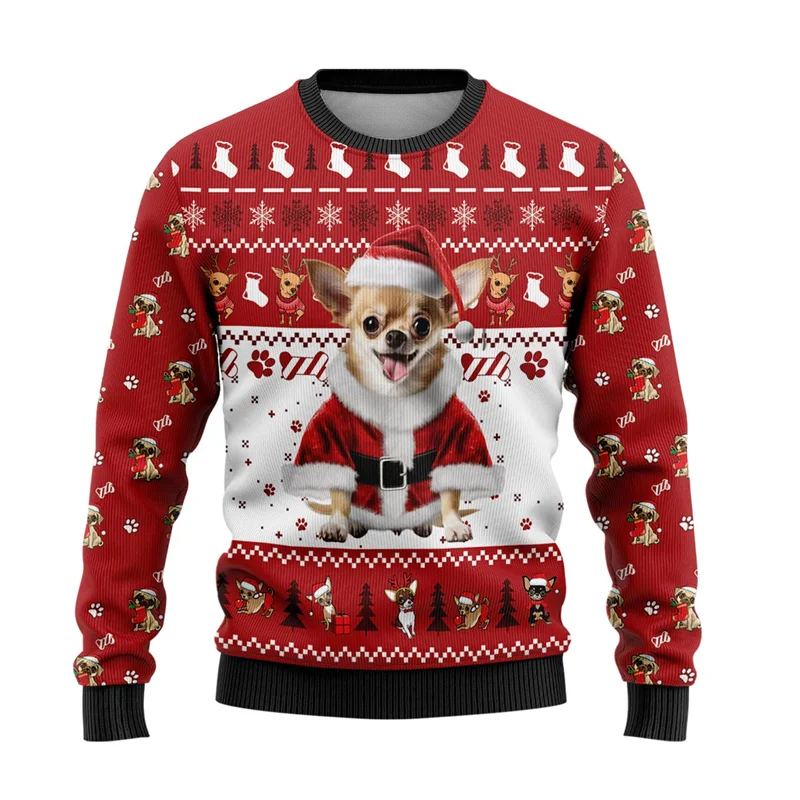 

Cute Chihuahua Sloth Graphic Ugly Christmas Sweater For Men Women Clothes Pug Dog Pullovers Unisex Sweatshirt Pet Polyester Tops