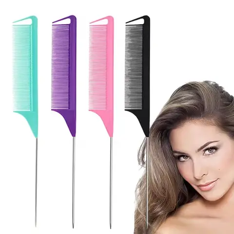 Pro Spetsig Svans Salong Frisör Hårstyling Antistatisk Kam Hårborste Stålnål Stift Rått Svans Kammar Barbertillbehör 10 best sales guld hårborste - №5