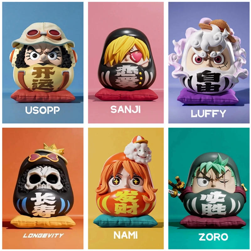 Muñeca de anime de una pieza versión Q de 6cm, Super Daruma hecha a mano, Nica Luffy Zoro Sanji Nami, modelo de muñeca de PVC, adornos de vestir para coche de juguete