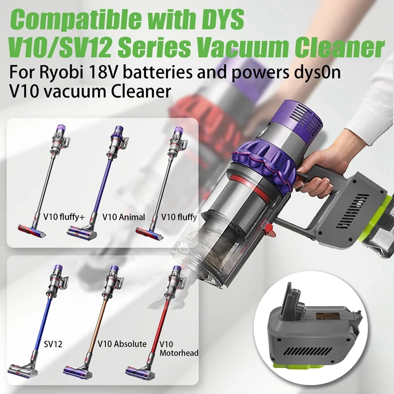 RYO18V10 Adapter For Ryobi 18V ONE+ Battery Convert To For Dyson V10 Cordless Vacuum Cleaner Stick Cyclone, Absolute