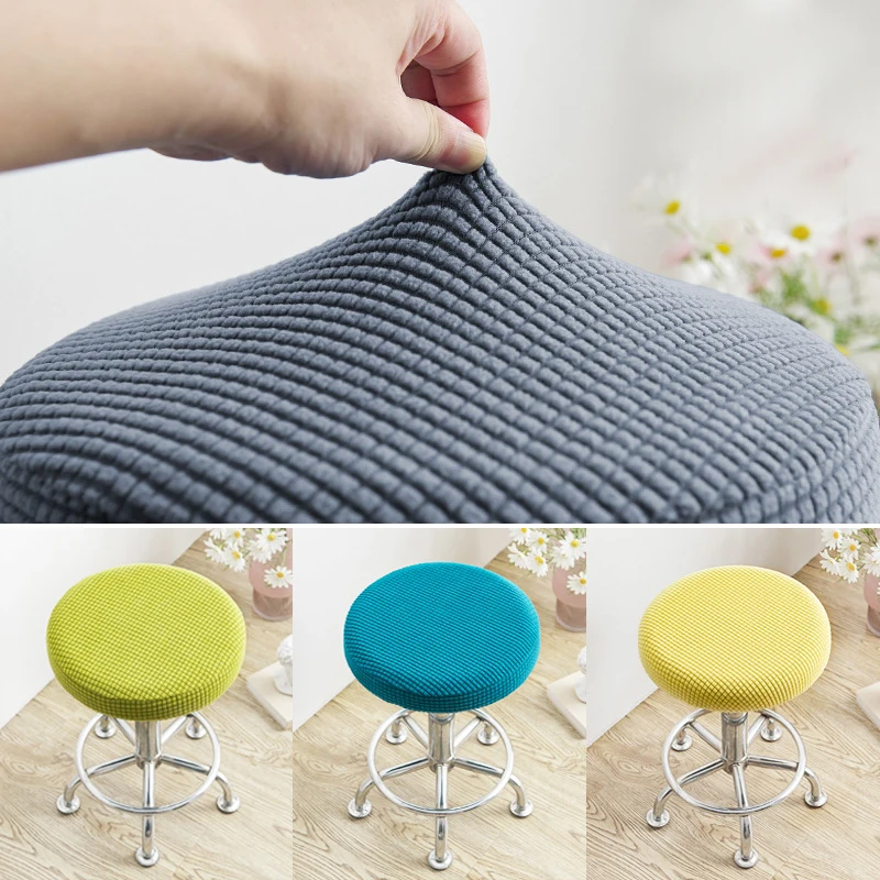 Round Stool Seat Cover Polar Fleece Elastic Bar Stool Cover Anti-Dirty Barstool Slipcover Home Dining Chair Cover Protector