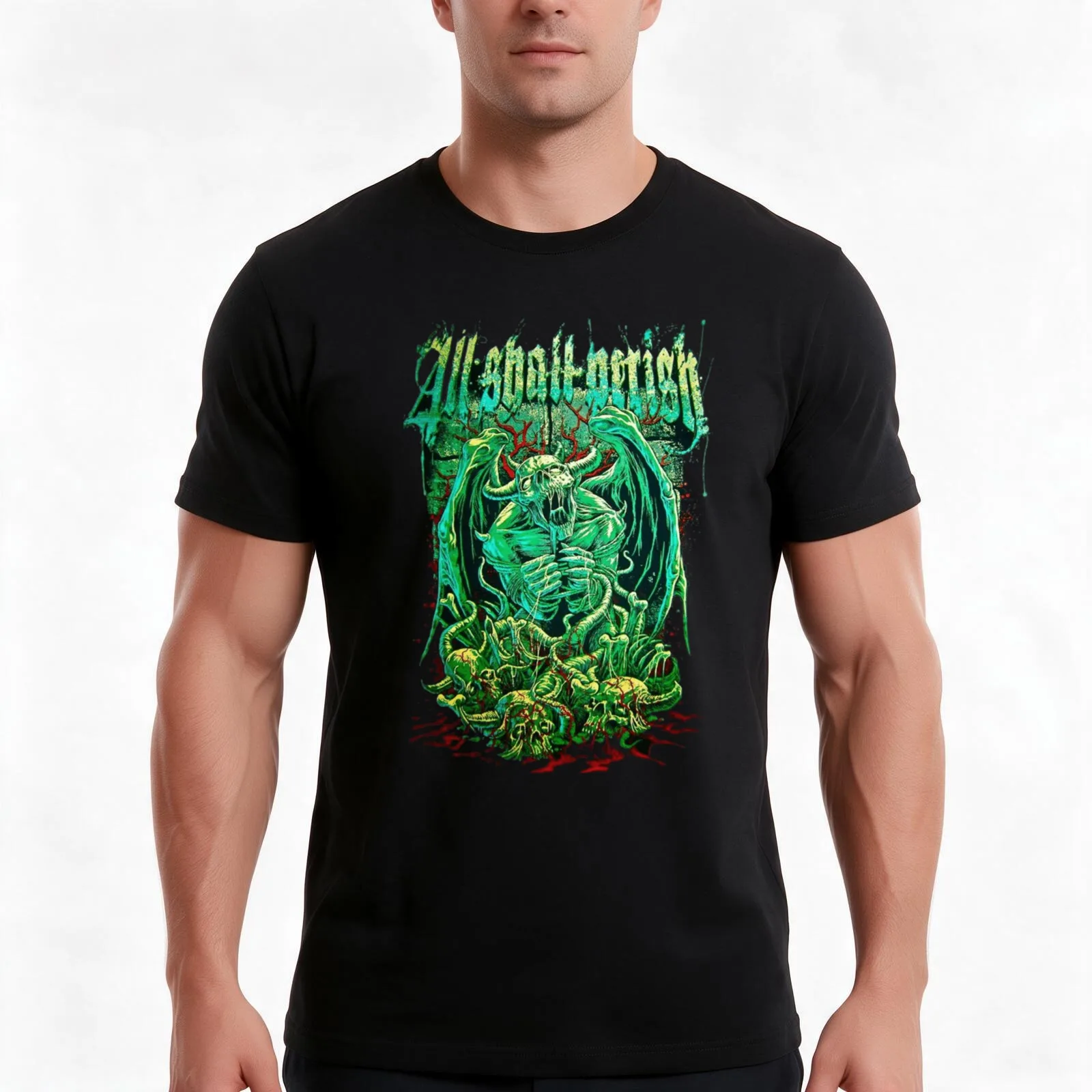 all shall perish T-Shirt, Summer Casual Cotton Tee, Oversized Streetwear Tops, Vintage Graphic Print, Loose Fit Short Sleeve