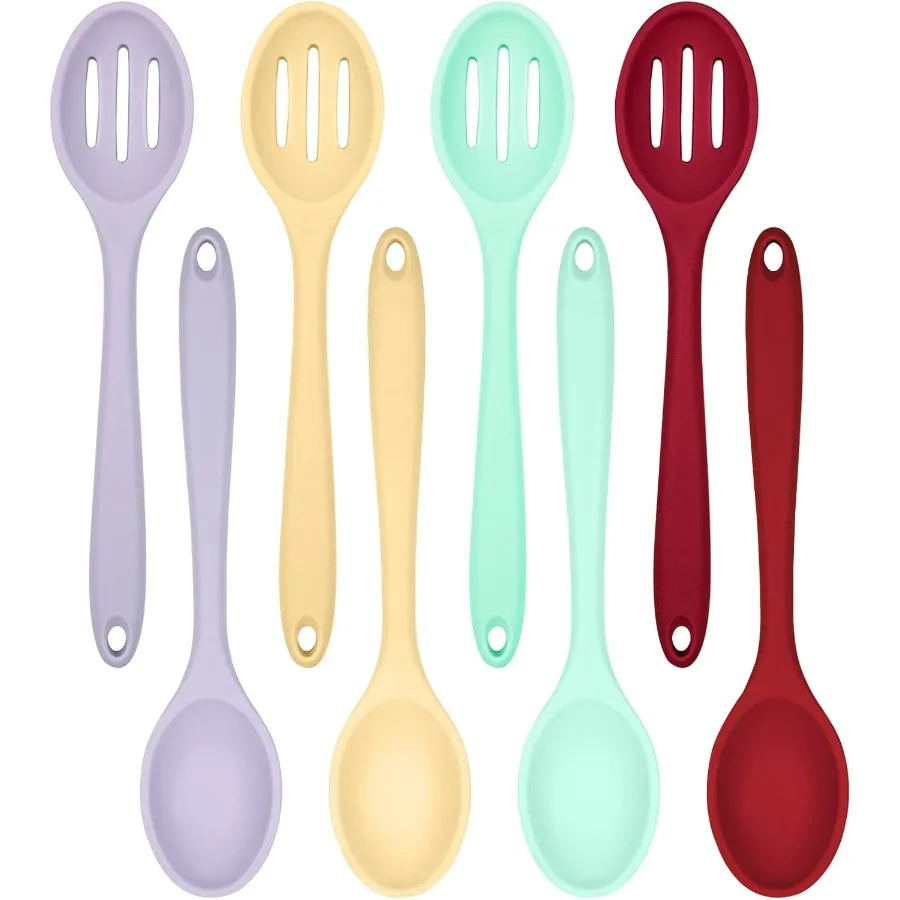 

ELANE 8 Pcs Silicone Cng Utensils SetSilicone Serving Spoons Cng Spoons for Nonstick Cookware for Kitchen Salads