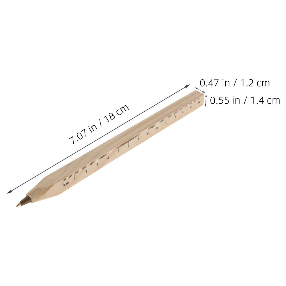 8Pcs Wood Ballpoint Pen with Ruler Comfortable Square Grip Smooth Ink Flow Ideal for Office School Meetings Signature Use