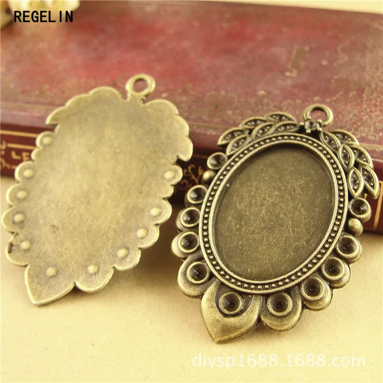 REGELIN 10pcs Antique silver/Antique Bronze Simple Oval Cabochon Settings Pendant Blanks Metal Jewelry Findings Fit 18*25mm Diy