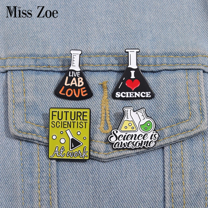 Science Experiment Enamel Pins Custom Science is Awesome I LOVE SCIENCE Brooches Lapel Badges Funny Jewelry Gift for Friends