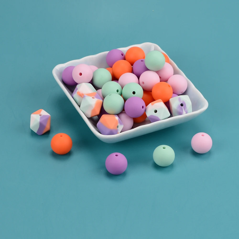 LOFCA Silicone Bulk Beads Food Grade Safe Teether Baby Chewable Teething Teether Accessories DIY Bracelet Jewelry Making
