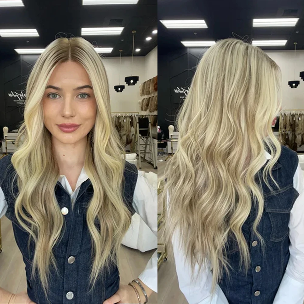 

Caramel Warm Blonde Highlights Soft Long Wig with Slightly Wave Synthetic Lace Front Easy to Wear for Daily Party Cosplay Use