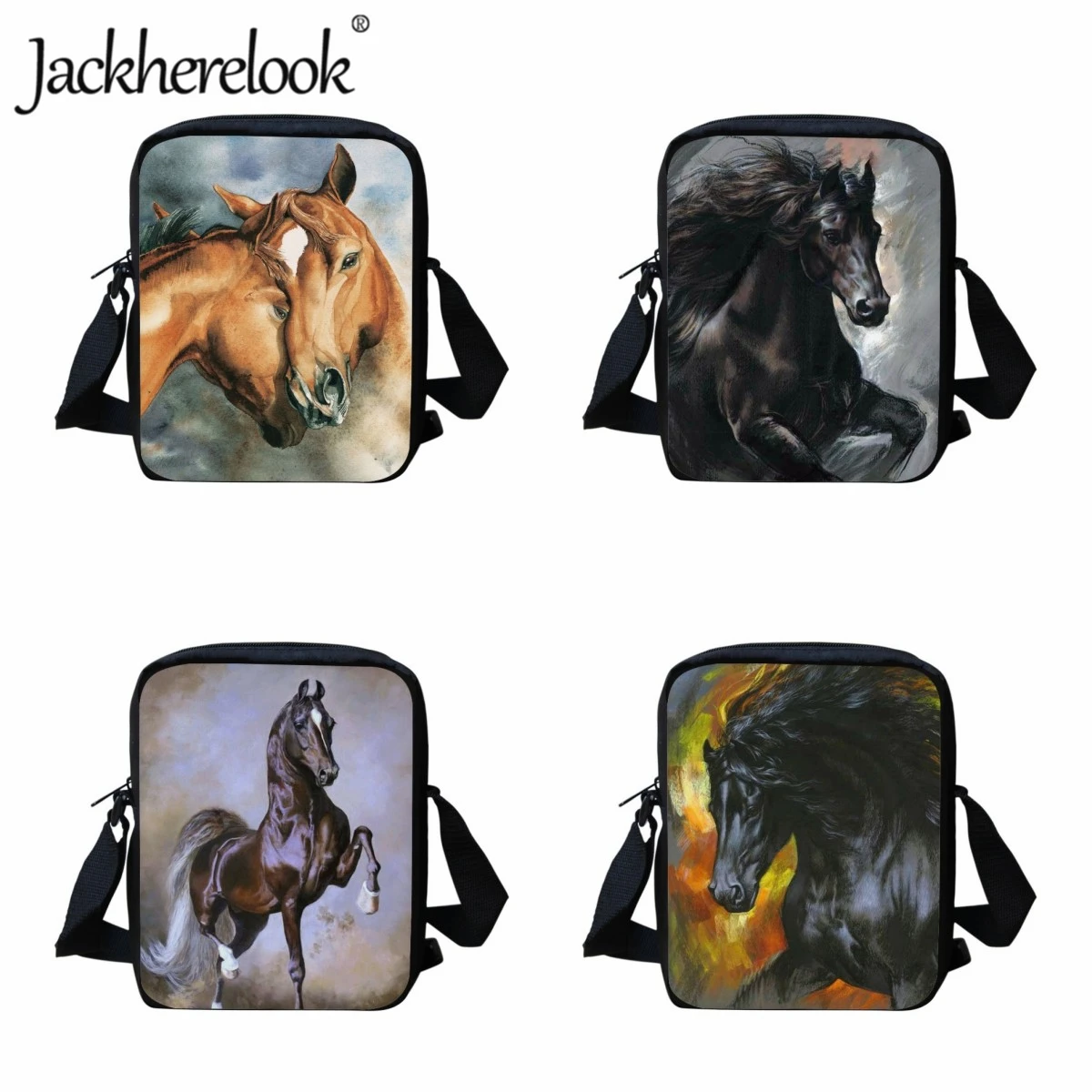 Jackherelook Kids Crossbody Bag Galloping Horse Pattern Print Children's School Bags Customized Travel Bag Boys Girls Lunch Bag