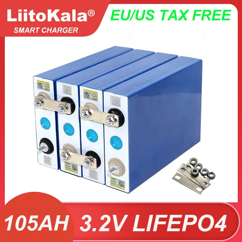 4-8pcs LiitoKala 3.2V 105Ah LiFePO4 battery Lithium iron phospha DIY 4s 12V 24V Motorcycle Electric Car travel Solar Batteries