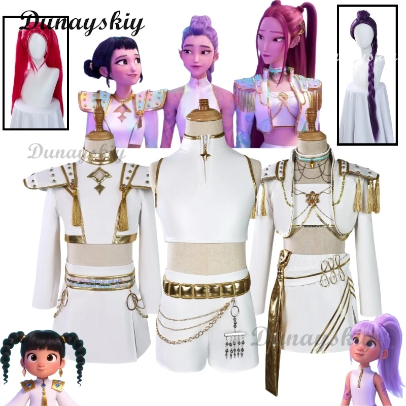 

Зои Руми Мира Косплей Белые Поющие Костюмы Парики KPop Охотники Демонов Фильм Три Персонажи С Набором Косплей Костюмов