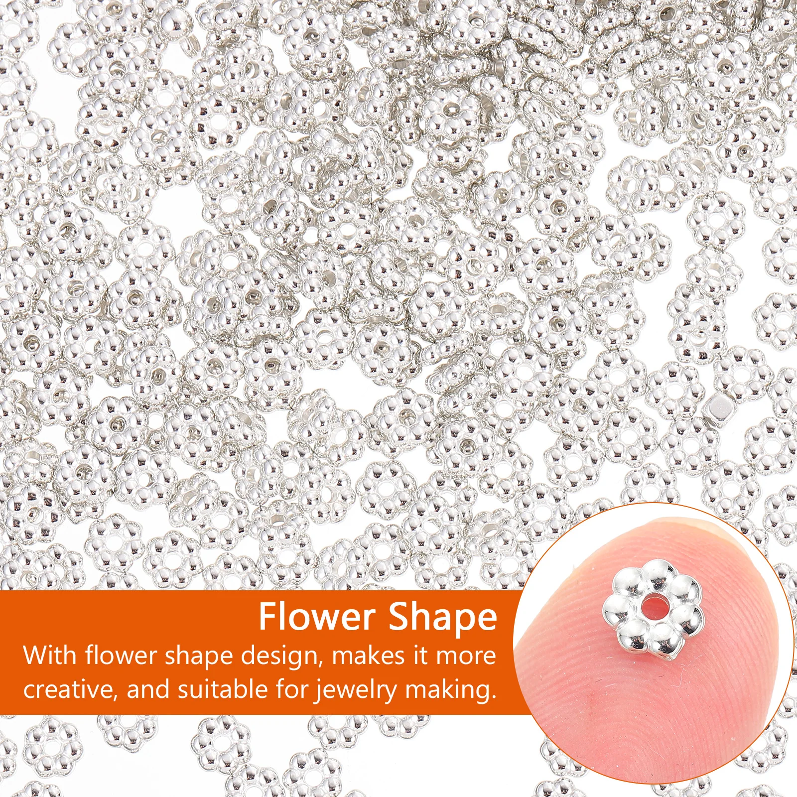 

2000 pcs Plastic Beads Accessories 6mm Silver ABS Material Flower Shape DIY Jewelry Making Crafts Decorations Gifts