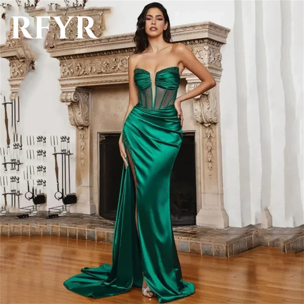 RFYR Black Mermaid Sexy Special Occasion Dresses Stain Formal Gown Long Evening Dresses with Split Pleat vestidos de fiesta