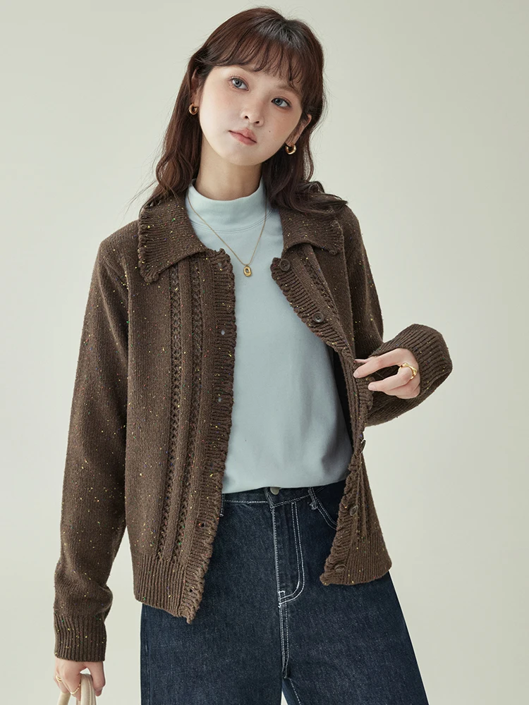 

AMUU Оригинальный шерстяной кардиган в горошек для женщин, с длинным рукавом, осенний, новый стиль, для повседневной носки, свободный крой, полиэстер, акрил...