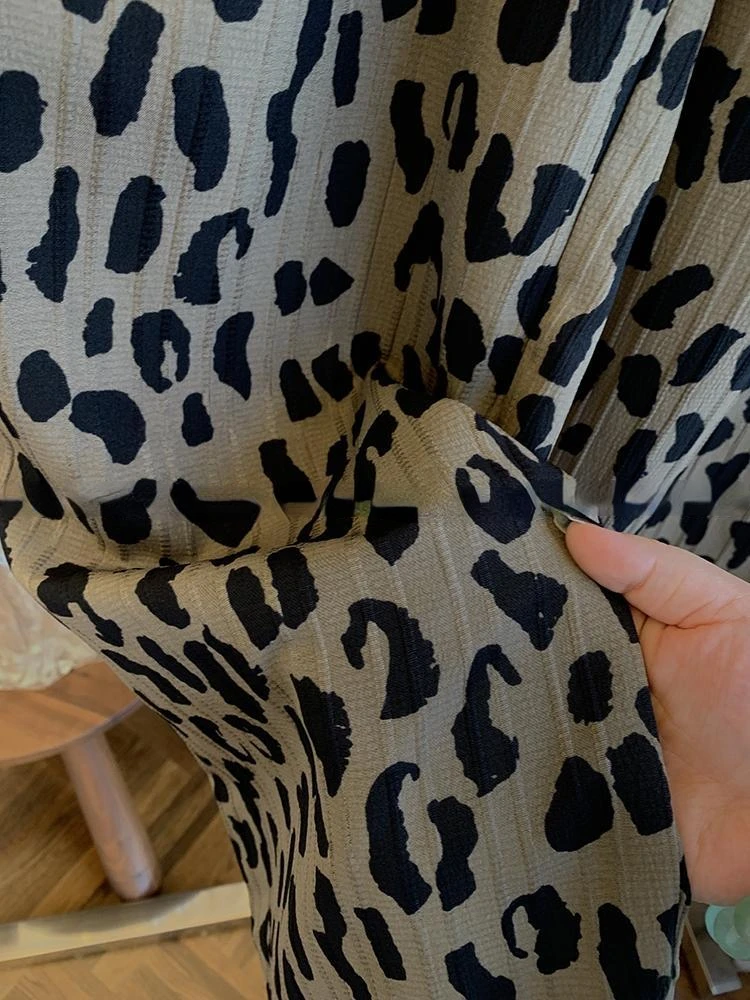 Pantalones Vintage De cintura alta para Mujer, calzas delgadas y holgadas informales con cordón De dibujo De leopardo, ropa De estilo perezoso que combina con todo, verano