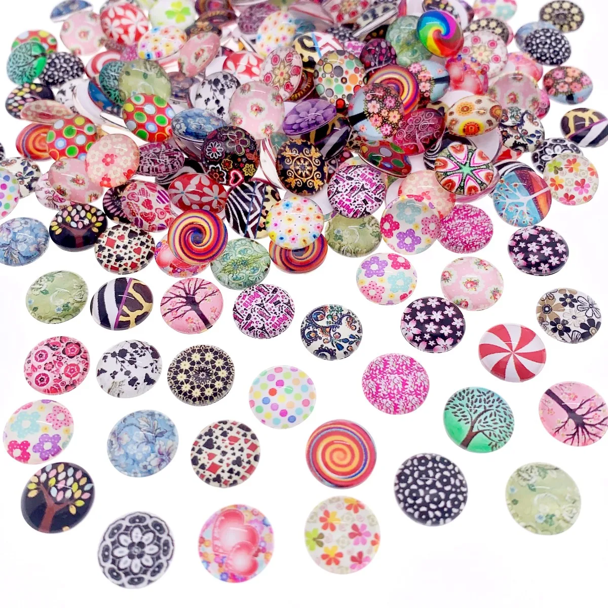 8mm 10mm 12mm 14mm 16mm 18mm 20mm Random Mixed  Round Pattern Glass Cabochons Flatback Photo Dome Cameo Pendant Settings K02711