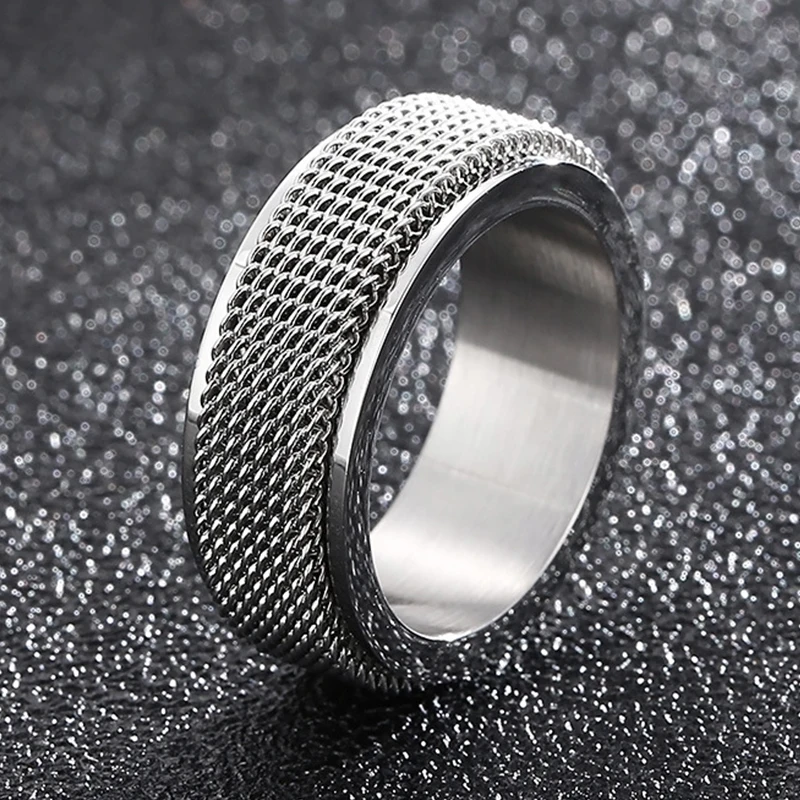 

Trendy Waterproof Stainless Steel Metal Spinner Mesh Wedding Band Ring for Men Women Release Stress Gift Charm Jewelry Wholesale