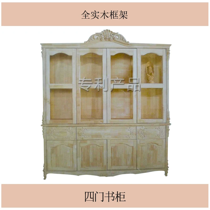 Libreria europea in legno massello porta in vetro con nastro color legno di sandalo nero Studio di lusso leggero americano tre porte quattro porte multi-