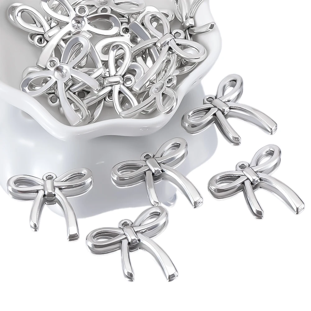 20pcs Antique Silver Color Bow Retro Pendant For DIY Necklace Pendant Accessories Handmade Earrings Clothing Decoration Material
