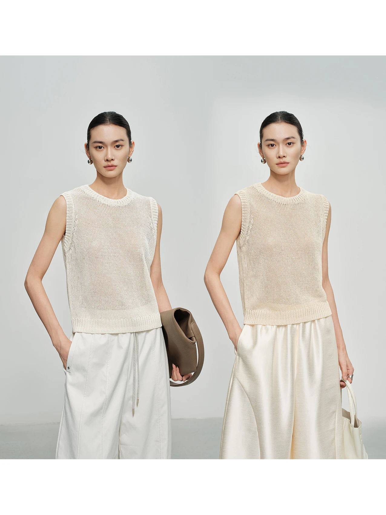 

Женский летний вязаный жилет Xinye Ni из хлопка и льна, дышащий, с вырезами, без рукавов, с круглым вырезом горловины, H-образный силуэт, тонкая ткань