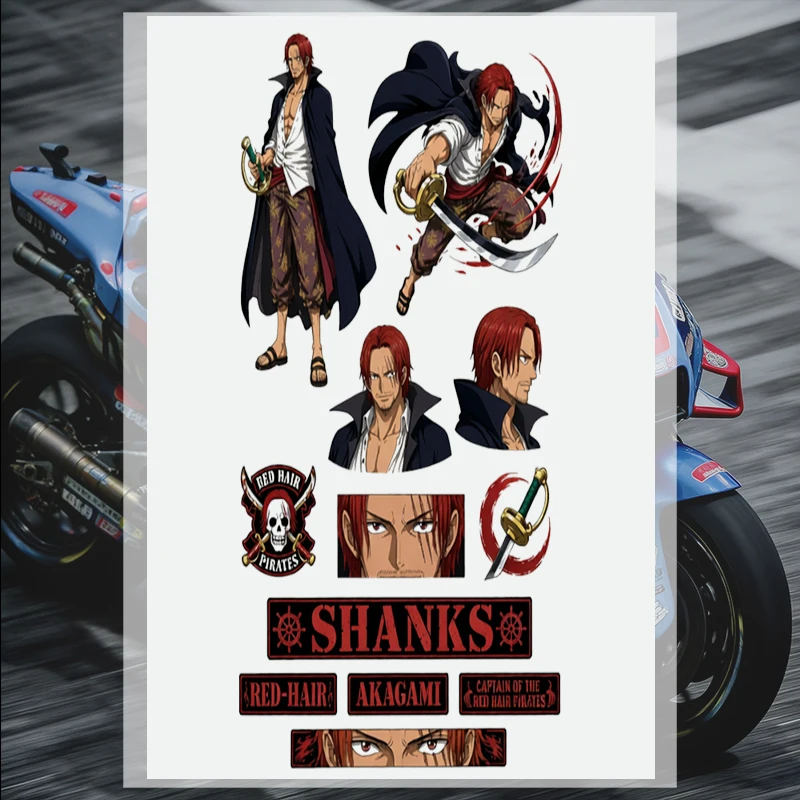 Car Stickers Reflective Anime Pirate Red Hair Vinyl Decal Waterproof Die Cut Removable Durable for Helmet Auto Decor