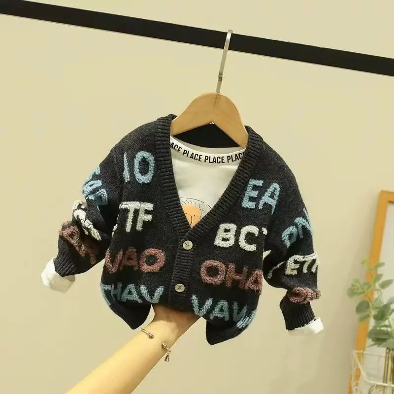 

Boys Sweater Spring And Autumn Fashionable Baby Cardigan Warm Knitted Coat Childrens Fashionable Top Fashion Korean Edition