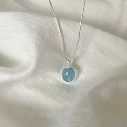 Oval Aquamarine Colar de pingentes para mulheres, corrente de cobra, cor prata, senhoras, meninas, moda luxuosa, presentes joalheria, novo, 2023