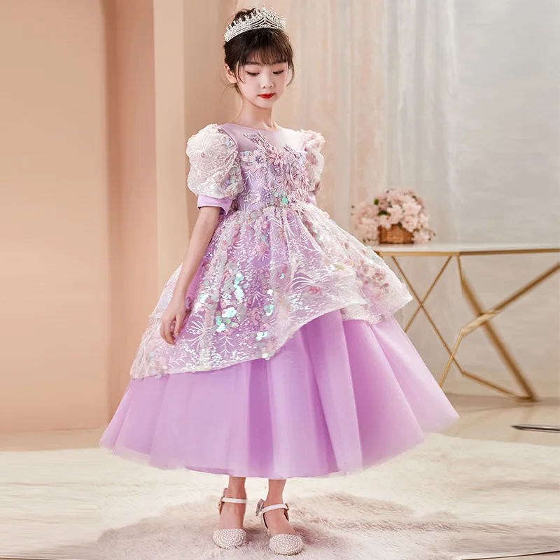 

Puffy Sequin Flower Girl Dresses shank Length Glitter Wedding Party Dress 2024 Toddler Baby Birthday Pageant Ballet Tutu Dress