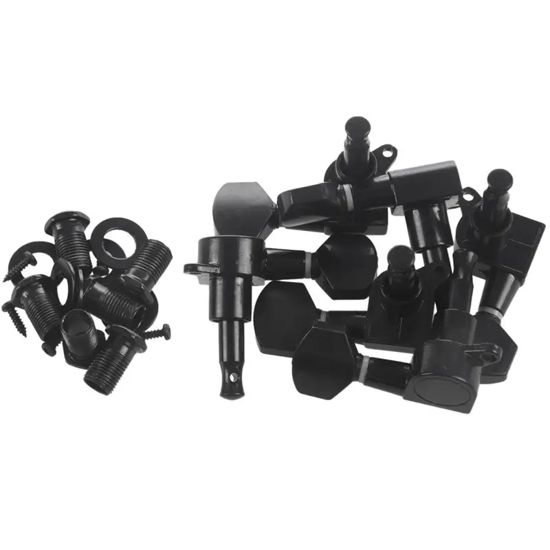 Guitar Sealed Small Peg Tuning Pegs Tuners Machine Heads For Acoustic Electric Guitar Guitar Parts( Black 3R3L)